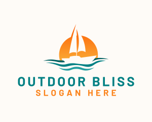 Boat Ocean Sunset logo design