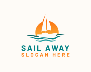 Boat Ocean Sunset logo design