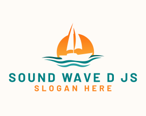 Boat Ocean Sunset logo design