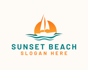 Boat Ocean Sunset logo design