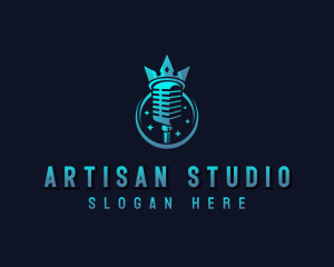 Studio Microphone Crown logo design