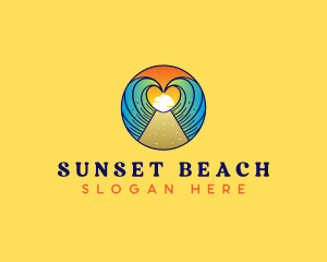 Heart Beach Wave Vacation logo design