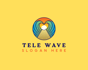 Heart Beach Wave Vacation logo design