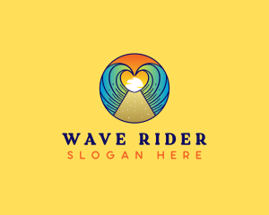 Heart Beach Wave Vacation logo design