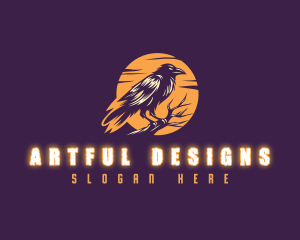 Moonlight Raven Crow logo design