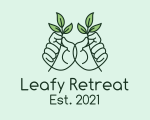 Leaf Plant Hands logo design