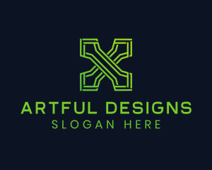 Green Tech Letter X logo design