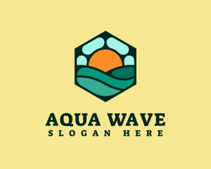 Hexagon Beach Wave logo design