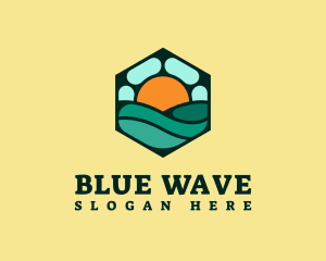 Hexagon Beach Wave logo design