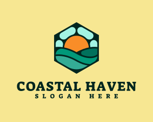 Hexagon Beach Wave logo design