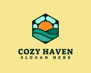 Hexagon Beach Wave logo design