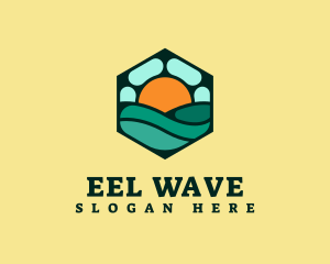 Hexagon Beach Wave logo design