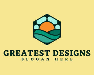 Hexagon Beach Wave logo design