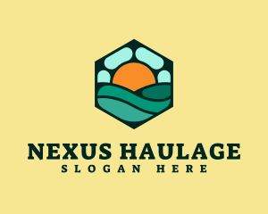 Hexagon Beach Wave logo design