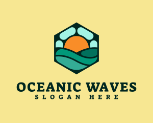 Hexagon Beach Wave logo design