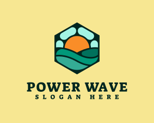 Hexagon Beach Wave logo design