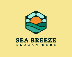 Hexagon Beach Wave logo design