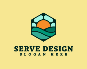 Hexagon Beach Wave logo design