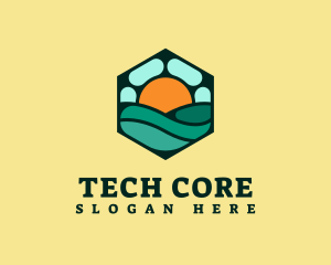 Hexagon Beach Wave logo design