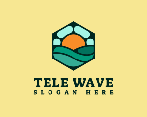 Hexagon Beach Wave logo design