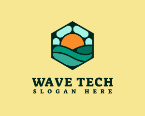 Hexagon Beach Wave logo design