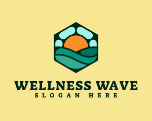 Hexagon Beach Wave logo design