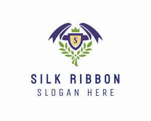 Ribbon Shield Wings logo design