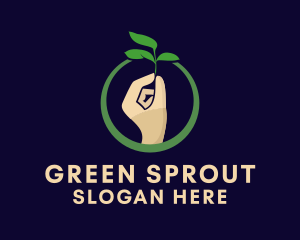 Leaf Sprout Hand  logo design