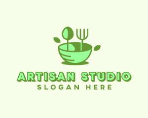 Organic Food Bowl Utensils logo design