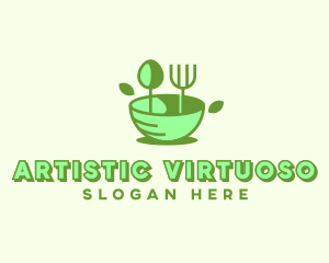 Organic Food Bowl Utensils logo design