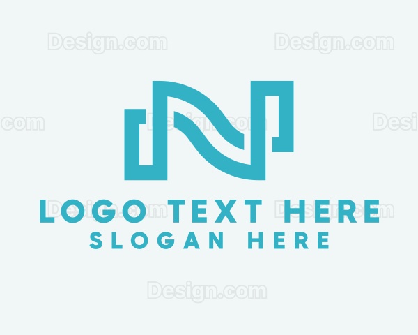 Aquatic Wave Loop Letter N Logo