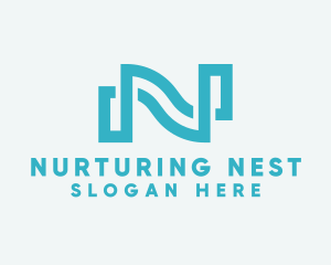 Aquatic Wave Loop Letter N logo design