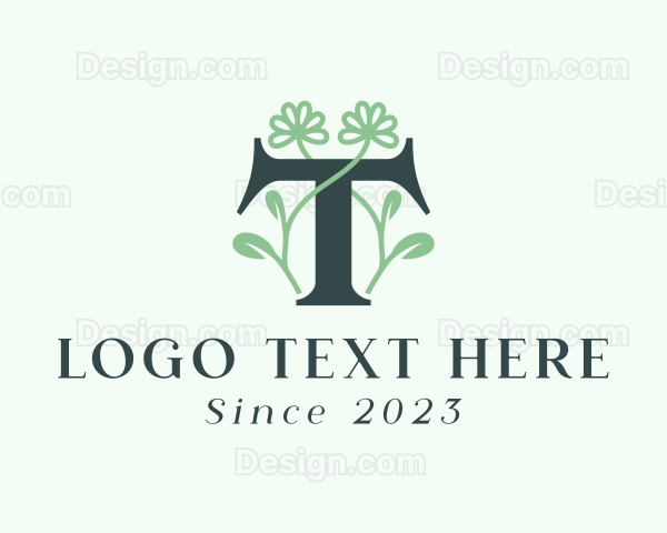 Green Floral Letter T Logo