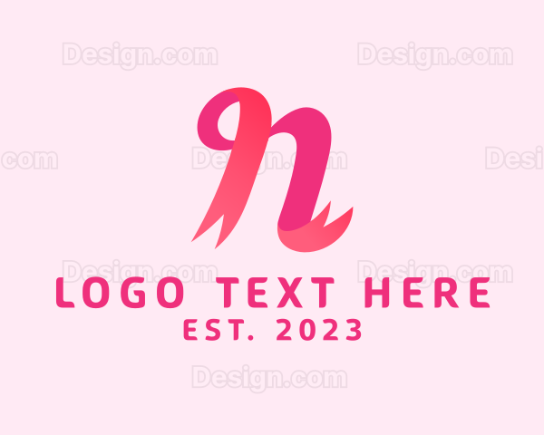 Pink Ribbon Letter N Logo