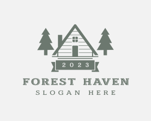 Forest Pine Tree Cabin logo design