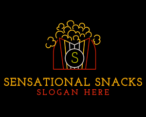 Neon Popcorn Snack logo design