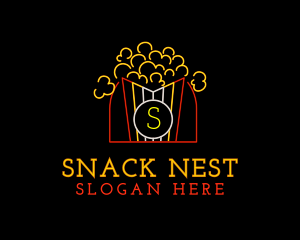 Neon Popcorn Snack logo design