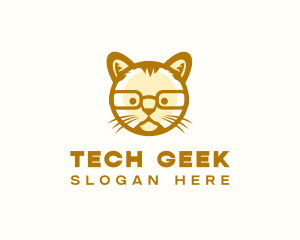 Cartoon Geek Cat logo design