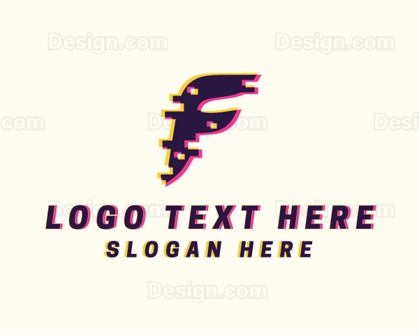 Pixel Glitch Letter F Logo