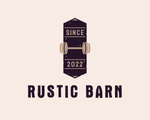 Rustic Barbell Badge logo design