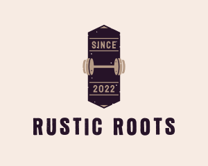 Rustic Barbell Badge logo design