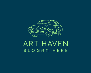 Green Car Line art logo design