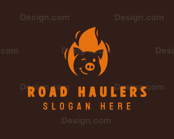 Roast Flaming Pork Barbecue Logo