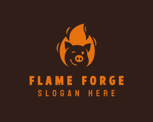 Roast Flaming Pork Barbecue logo design