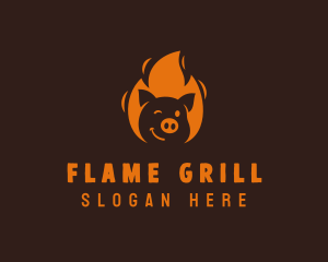 Roast Flaming Pork Barbecue logo design