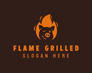 Roast Flaming Pork Barbecue logo design