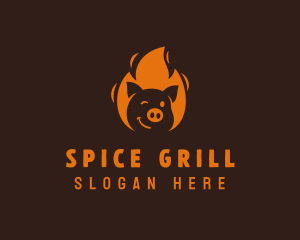 Roast Flaming Pork Barbecue logo design