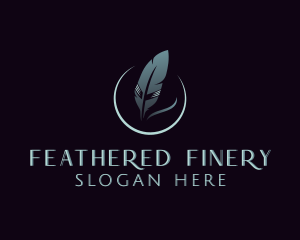 Crescent Moon Feather Pen logo design