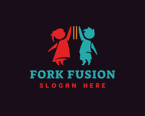 Kids Fork Feeding logo design