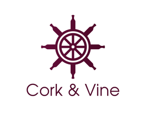 Wine Ship Wheel Helm logo design